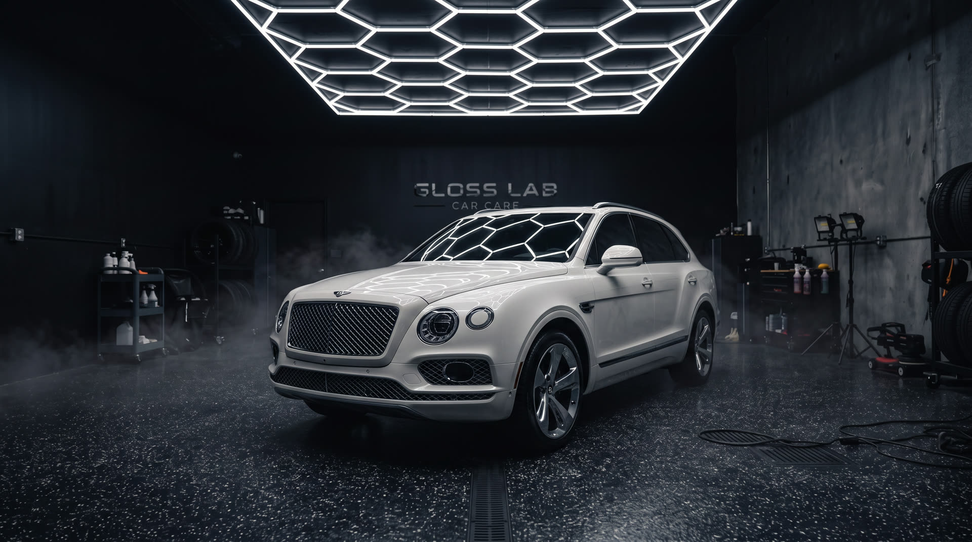 施工後:艶やかに輝く白のSUV