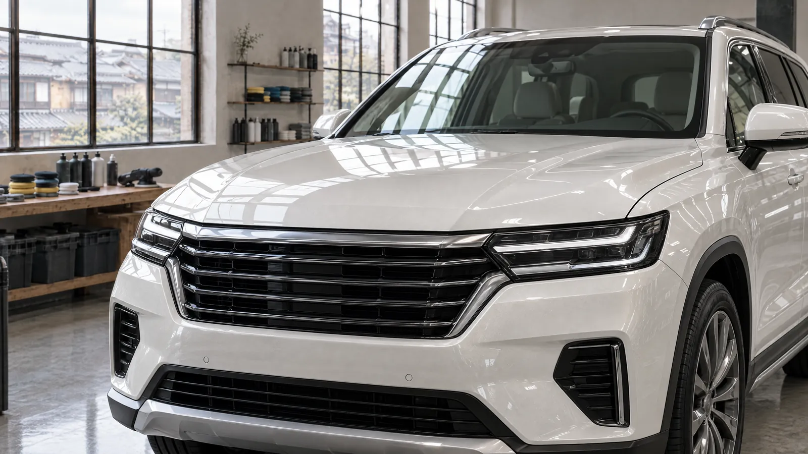 施工後：パールホワイトのSUV