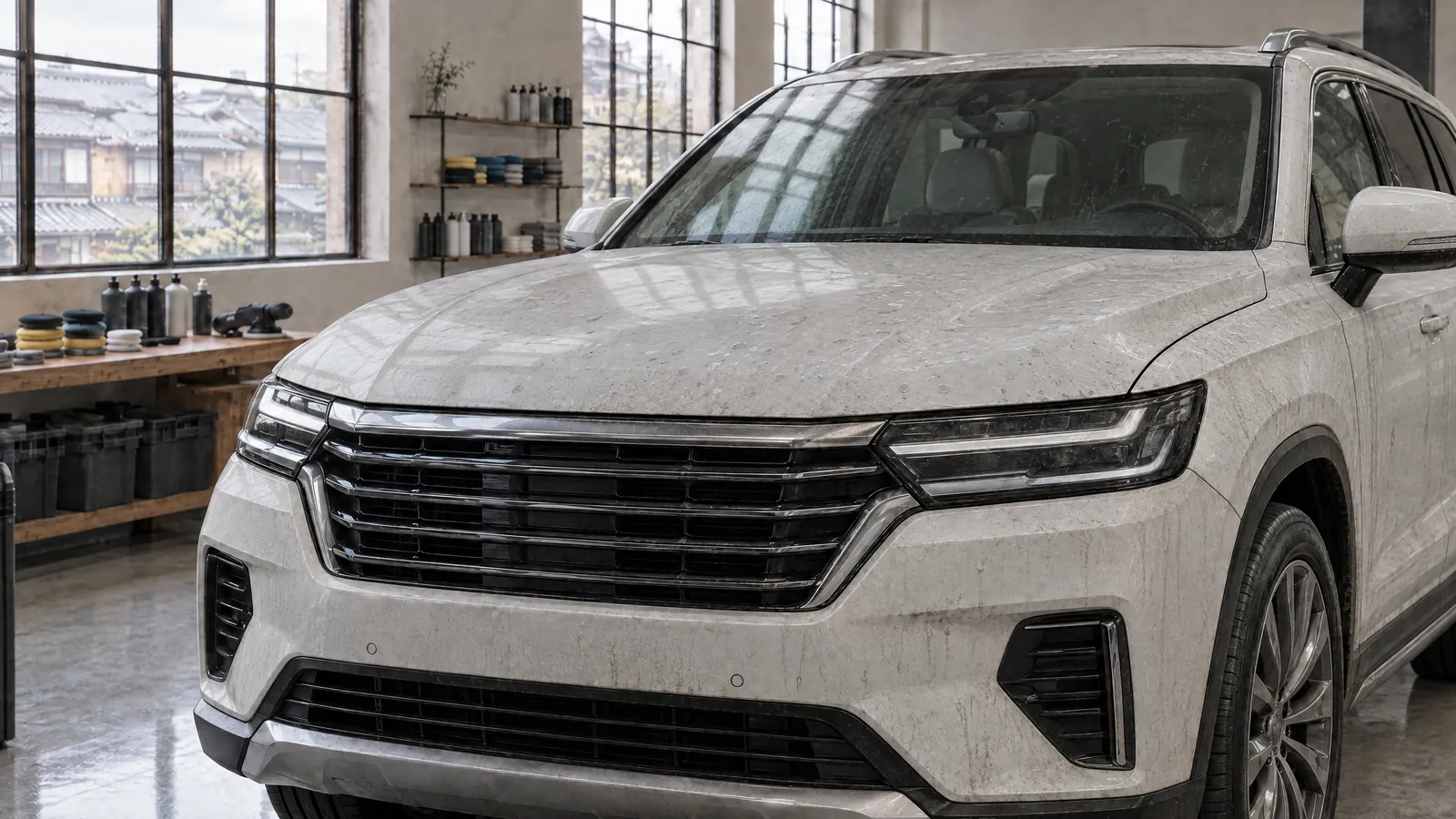 施工前：パールホワイトのSUV